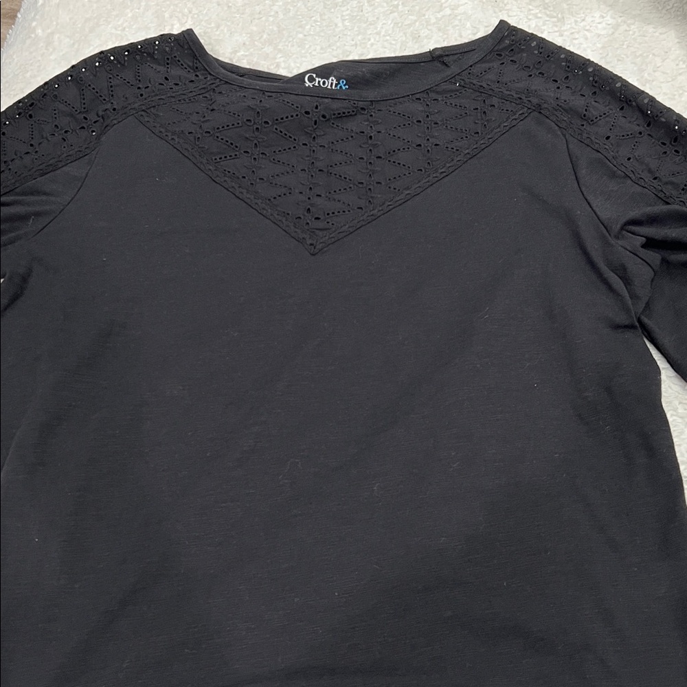 Croft & Barrow Black Embroidered Blouse, Size S, Cotton/Polyester, New - Picture 7 of 7